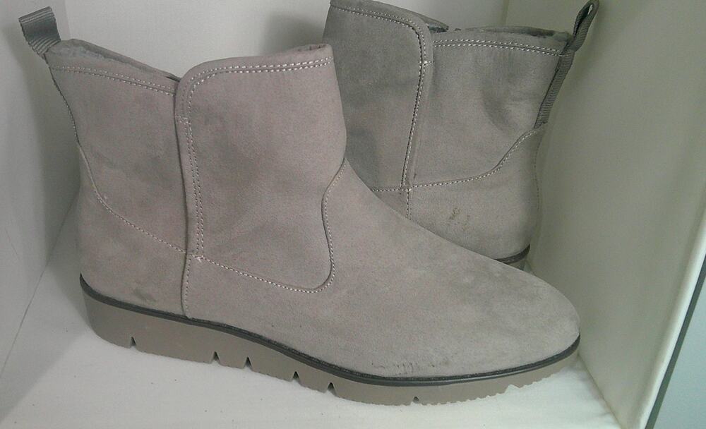 Kelly & Katie Gray Suede Fur Lined Wedge Ankle Boots Women's 11m